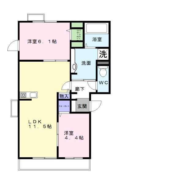 エヴァンタイユ羽衣(2LDK/2階)の間取り写真
