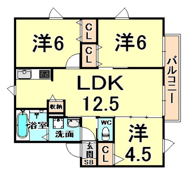 楢の木武庫之荘(3LDK/1階)の間取り写真