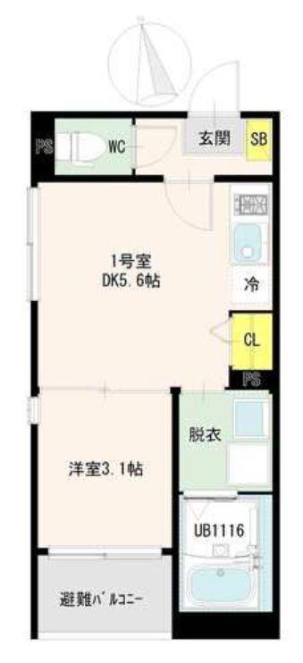 ハーモニーテラス古城(1DK/3階)の間取り写真