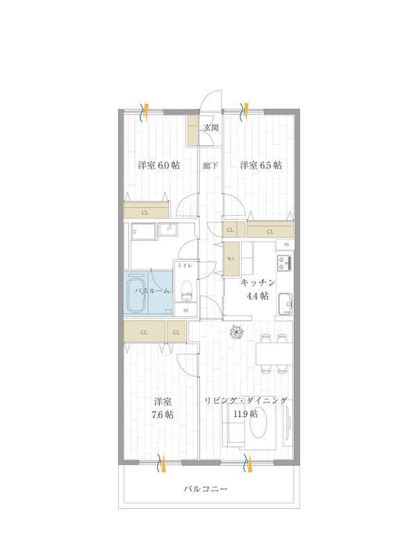 TRガーデン蕨(3LDK/1階)の間取り写真