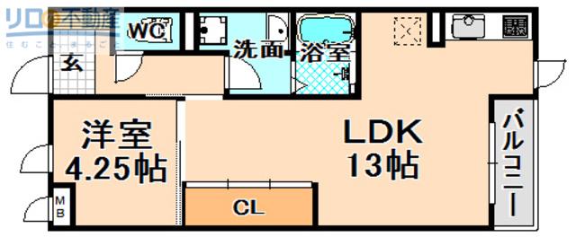 メドゥセルド 南棟(1LDK/1階)の間取り写真