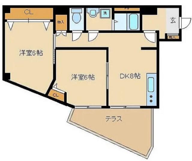 フルーレII(2DK/1階)の間取り写真