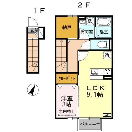 マシェリ ハウス(1SLDK/2階)の間取り写真