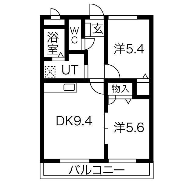 ボヌール東水代(2DK/2階)の間取り写真