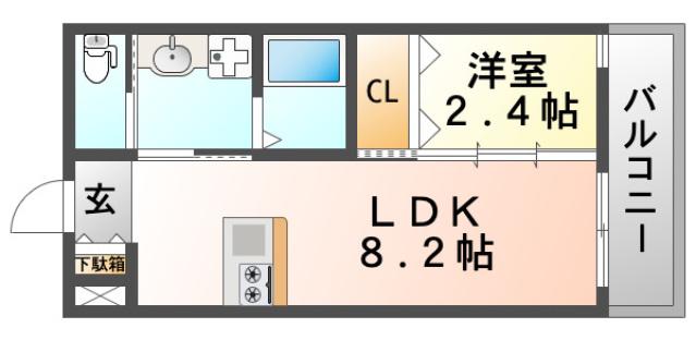リアコート関大前II(1LDK/2階)の間取り写真
