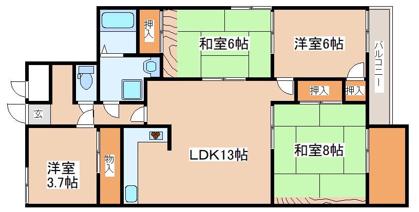シャトー明石(4LDK/2階)の間取り写真