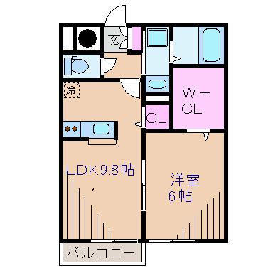 サンシティ妙蓮寺B(1LDK/2階)の間取り写真