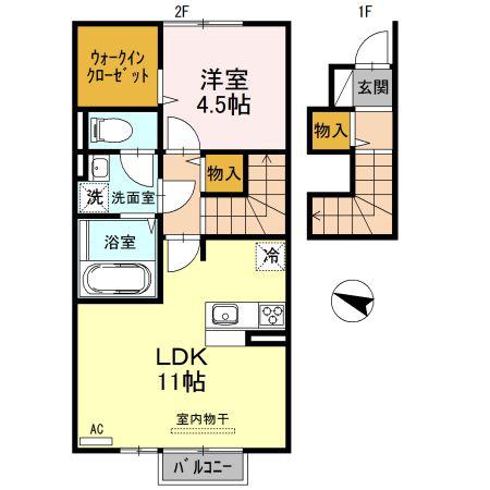 コントレイル(1LDK/2階)の間取り写真