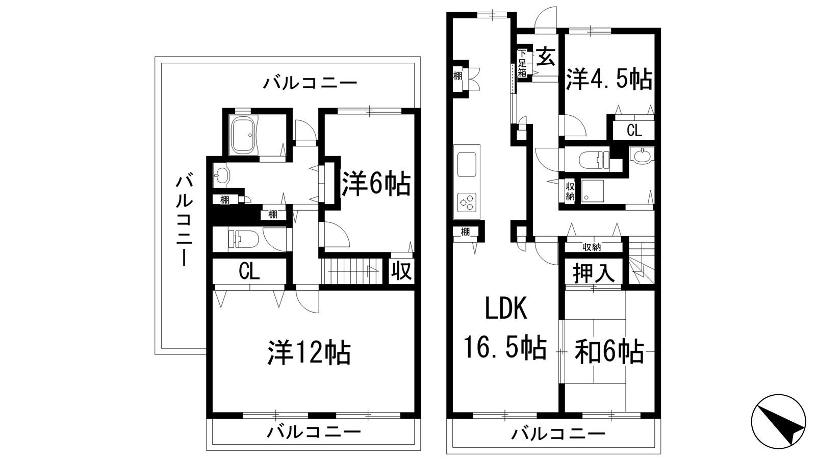 ユニベール宝塚(4LDK/6階)の間取り写真