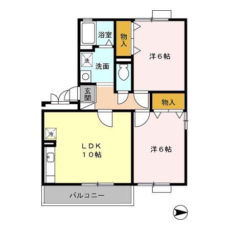 ボヌール 御園(2LDK/3階)の間取り写真