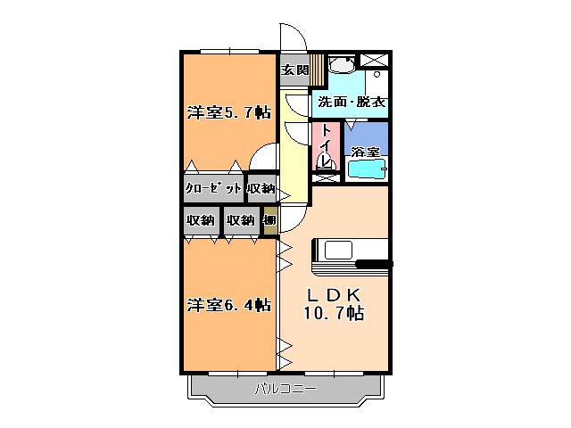 グランディール陽東(2LDK/3階)の間取り写真
