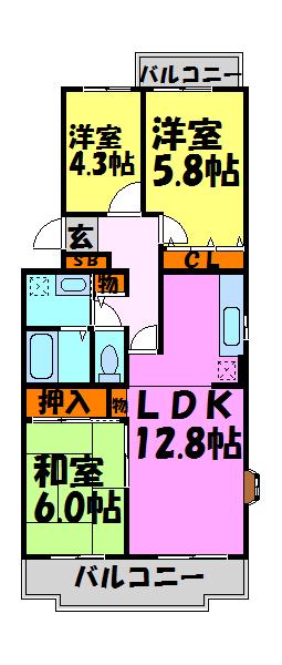 パストラルKIDA(3LDK/4階)の間取り写真