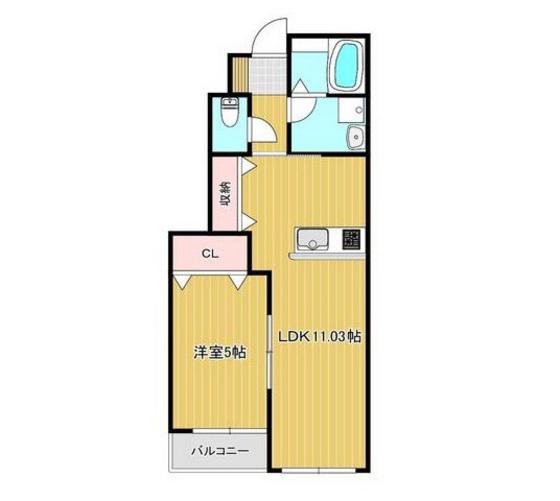 アイタウン庭瀬D棟(1LDK/1階)の間取り写真