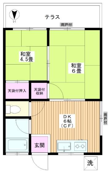 鶴荘(2DK/1階)の間取り写真