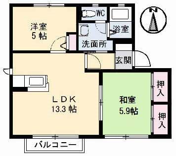 グランカーサ安岡 IV棟(2LDK/2階)の間取り写真