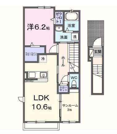 リーヴルB(1LDK/2階)の間取り写真