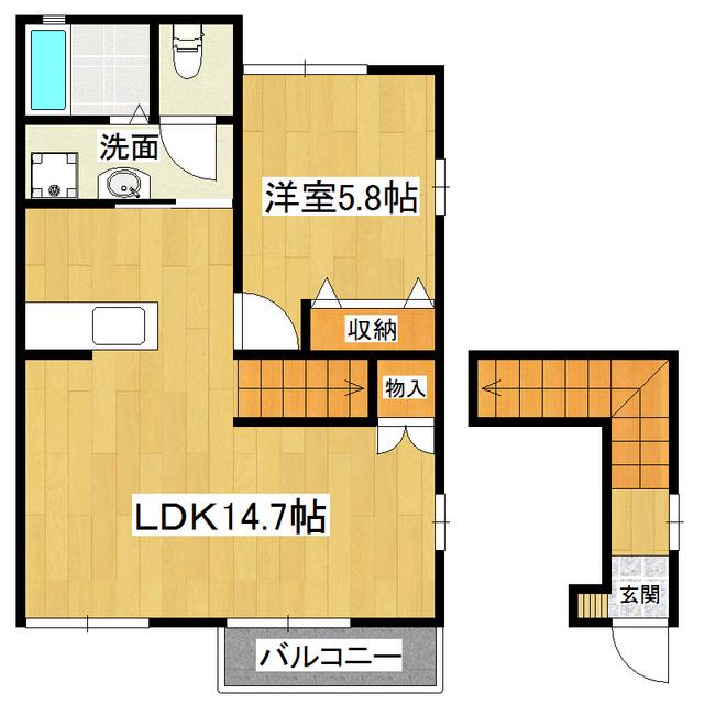 イーストビラA棟(1LDK/2階)の間取り写真