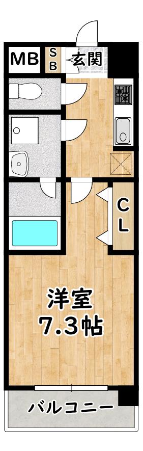 スワンズ大阪 アクシオン(1K/2階)の間取り写真