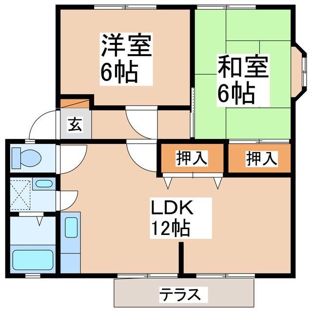 柳コーポ B(2LDK/1階)の間取り写真