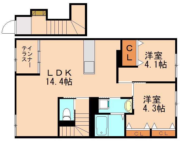 原町2丁目アパート(2LDK/2階)の間取り写真
