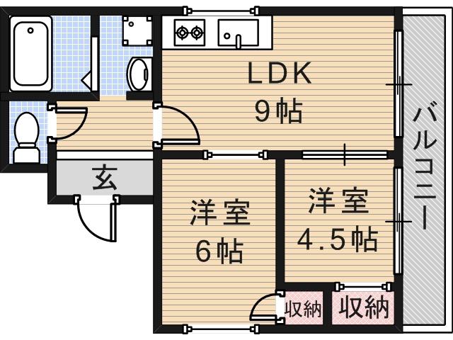 シティハイム長居公園通(2LDK/2階)の間取り写真