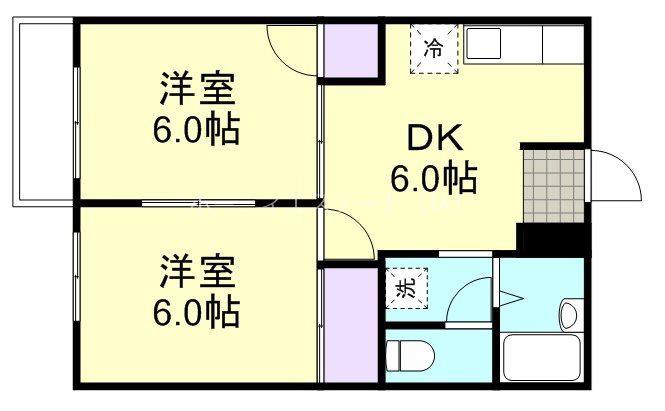 エルディム真木A棟(2DK/1階)の間取り写真