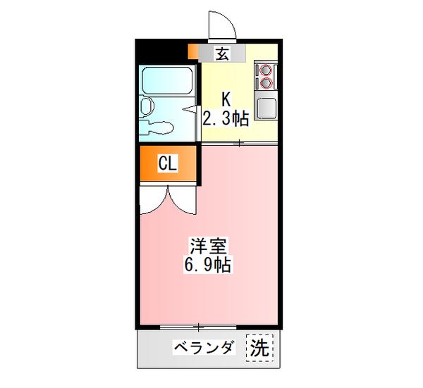 SKY STAR VIEW日野(1K/2階)の間取り写真