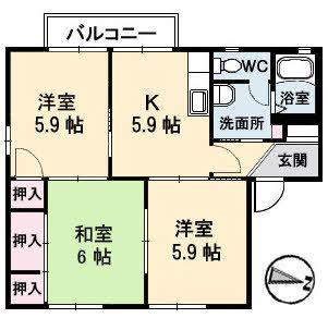 ディアス飛鳥A棟(3K/1階)の間取り写真