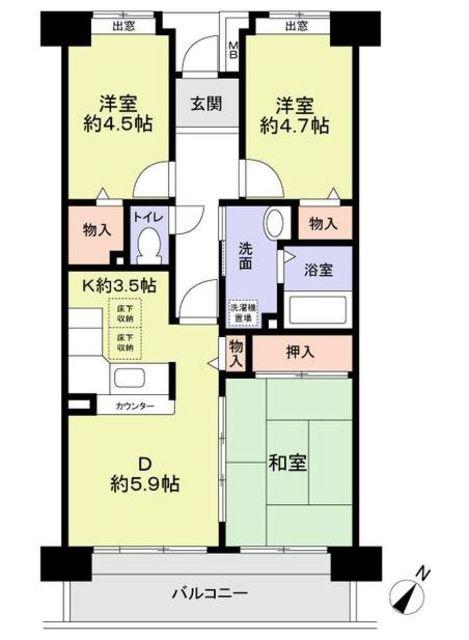 ガーデンコート清瀬3号棟3号棟(3DK/4階)の間取り写真