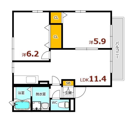 フュチュールM(2LDK/2階)の間取り写真