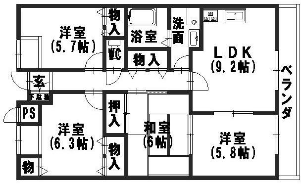 エスポワールKYO(4LDK/1階)の間取り写真
