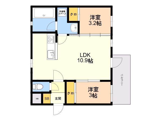 MODERN ASPIRATION 薬院COURT(2LDK/3階)の間取り写真