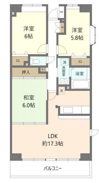 グランデージ八千代中央(3LDK/2階)の間取り写真