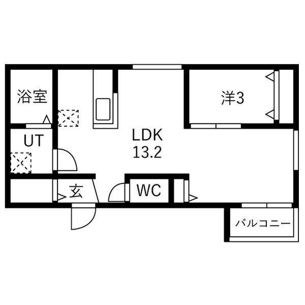 リトリート氷室(1LDK/1階)の間取り写真