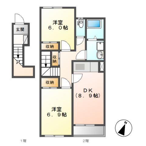 CASA I(2DK/2階)の間取り写真