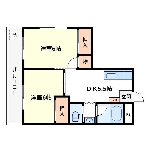 リバーサイドマンション(2DK/3階)の間取り写真