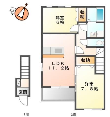 ステラ川南(2LDK/2階)の間取り写真