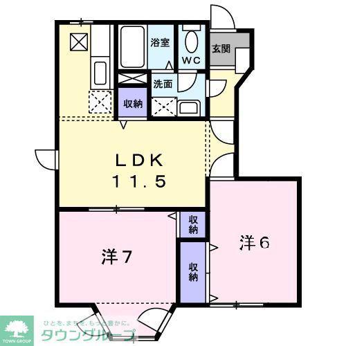 ヴァンティアンA(2LDK/1階)の間取り写真