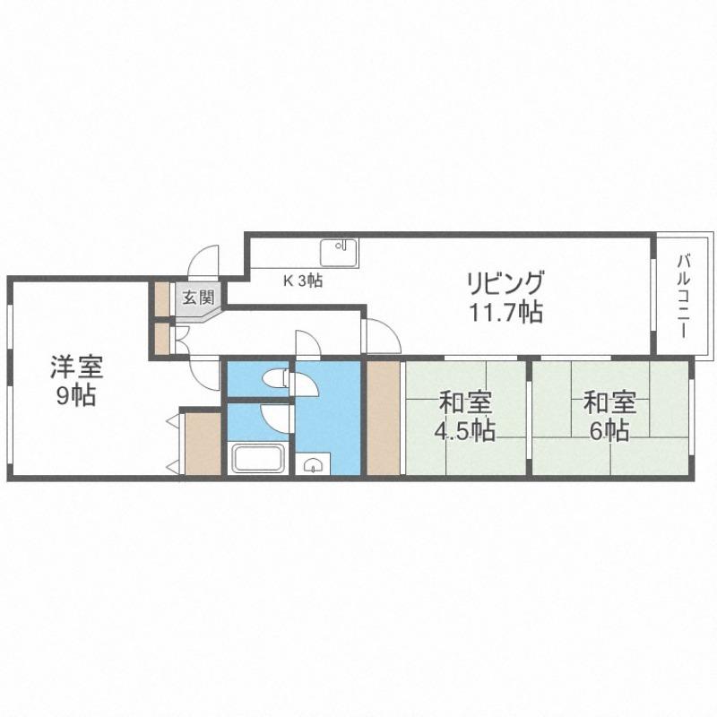 チュリス山鼻南A棟(3LDK/5階)の間取り写真