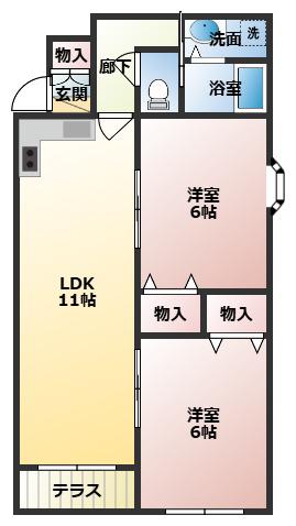 クレアール二階堂(2LDK/1階)の間取り写真