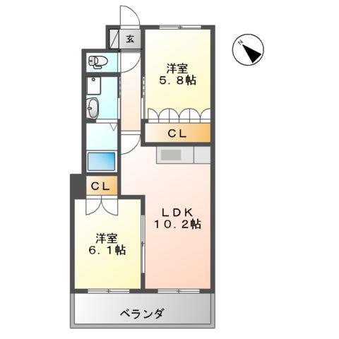 サン・ガーデン(2LDK/2階)の間取り写真