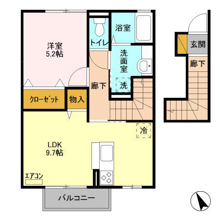 コトー・ルシエル C(1LDK/2階)の間取り写真