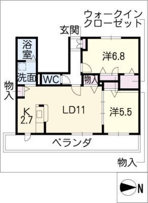 グリーンヒルズ和幸(2LDK/2階)の間取り写真