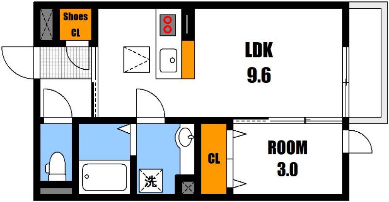セジュール長居 E棟(1LDK/1階)の間取り写真