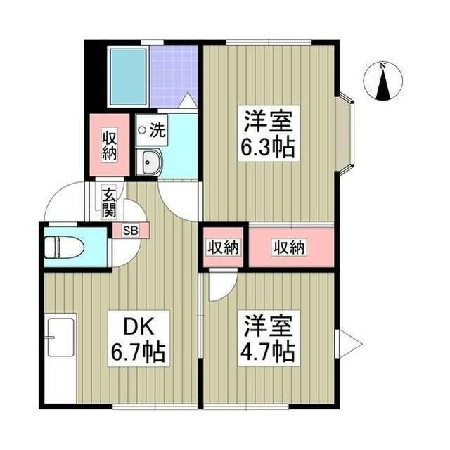 マイポートオークII(2DK/1階)の間取り写真