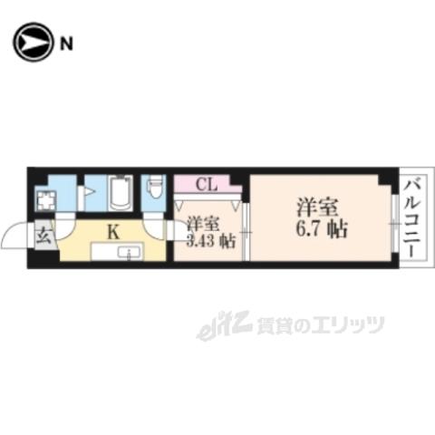 JR山陰本線 二条駅 徒歩15分 5階建 築10年(2K/2階)の間取り写真