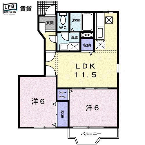 ベル・アルカンシェルA(2LDK/1階)の間取り写真