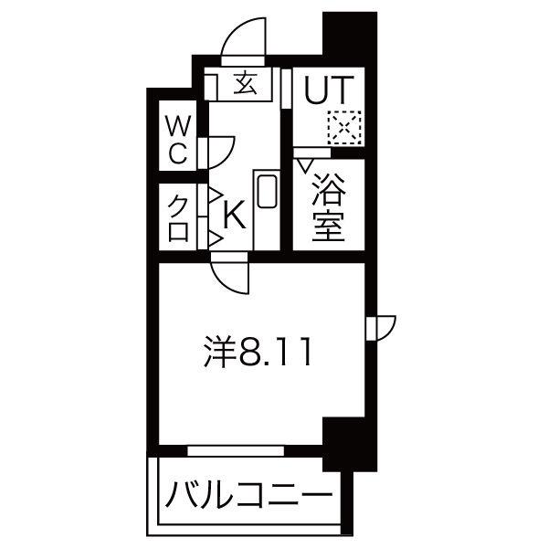 シャンポール内田橋(1K/3階)の間取り写真