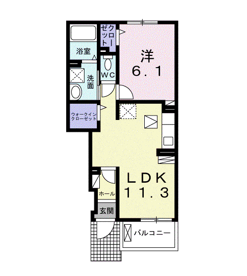 ルシアン A(1LDK/1階)の間取り写真