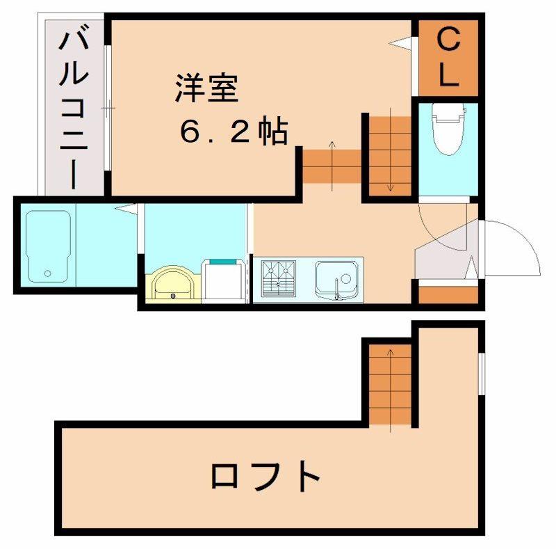 LE COCON SIX TAKESHITAルココンシックスタケシタ(ワンルーム/2階)の間取り写真
